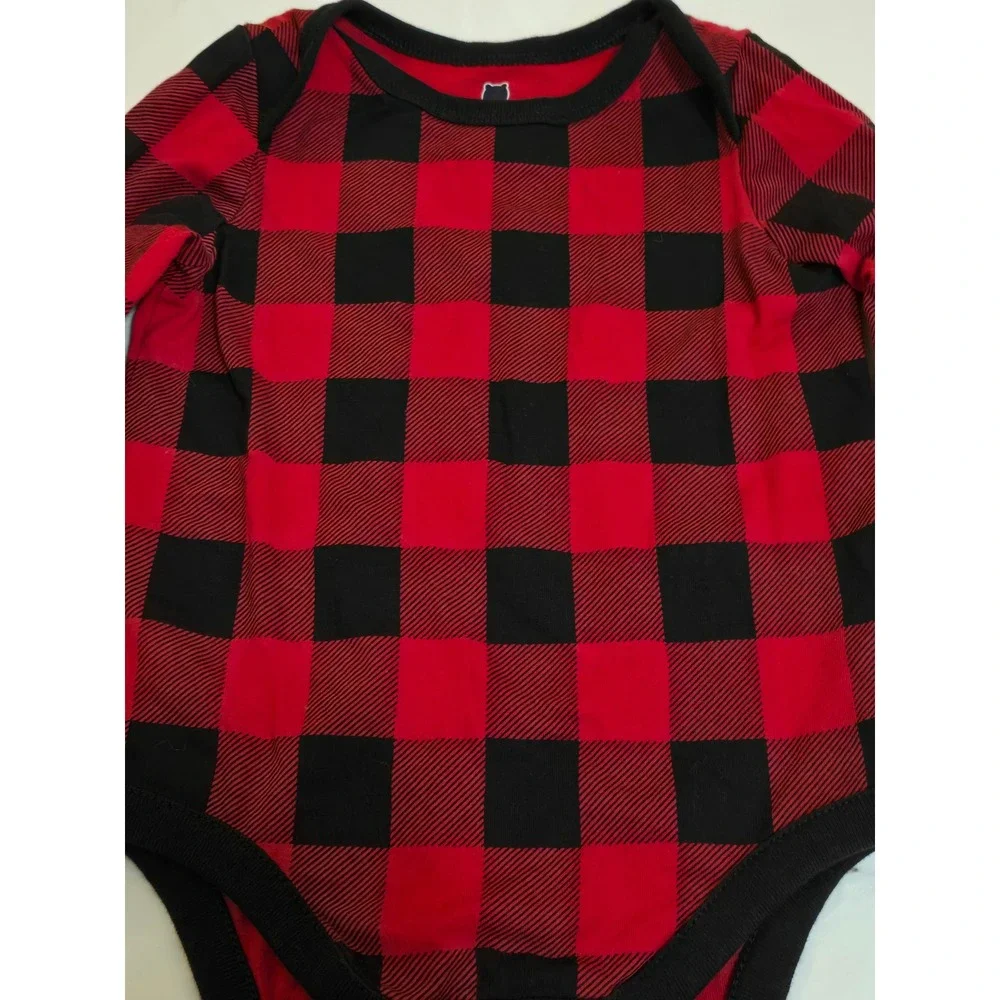 Baby Gap Red Black Buffalo Plaid Organic Cotton Long Sleeve Bodysuit 6-12 Months